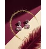 Women's Brass Silver Plated Drop Earrings (Pink)