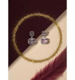 Women's Brass Silver Plated Drop Earrings (Pink)