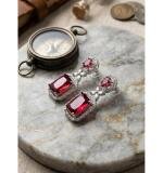 Women's Brass Silver Plated Drop Earrings (Red)