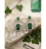 Women's Brass Silver Plated Drop Earrings (Green)