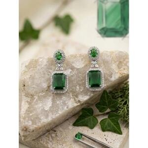Women's Brass Silver Plated Drop Earrings (Green)