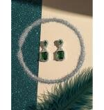 Women's Brass Silver Plated Drop Earrings (Green)