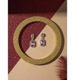 Women's Brass Silver Plated Drop Earrings (Pink)
