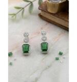 Women's Brass Silver Plated Drop Earrings (Green)