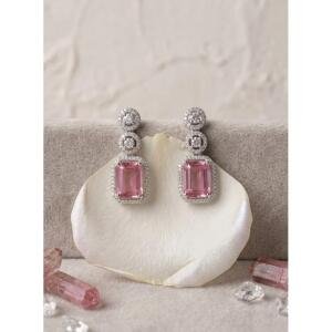 Women's Brass Silver Plated Drop Earrings (Pink)