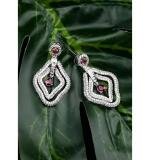 Women's Brass Silver Plated Drop Earrings (Red)