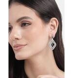 Women's Brass Silver Plated Drop Earrings (Blue)