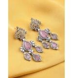 Women's Brass Silver Plated Drop Earrings (Pink)