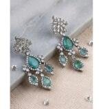 Women's Brass Silver Plated Drop Earrings (Turquoise)