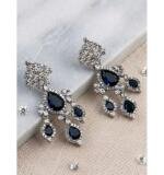 Women's Brass Silver Plated Drop Earrings (Blue)