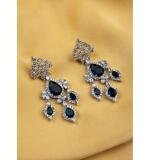 Women's Brass Silver Plated Drop Earrings (Blue)