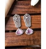 Women's Brass Silver Plated Drop Earrings (Pink)
