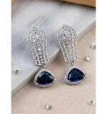 Women's Brass Silver Plated Drop Earrings (Blue)