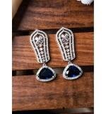 Women's Brass Silver Plated Drop Earrings (Blue)