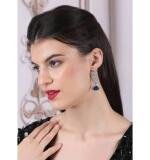 Women's Brass Silver Plated Drop Earrings (Blue)