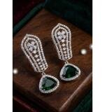 Women's Brass Silver Plated Drop Earrings (Green)
