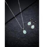 Women's Brass Silver Plated Pendant Set (Turquoise)