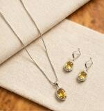 Women's Brass Silver Plated Pendant Set (Yellow)