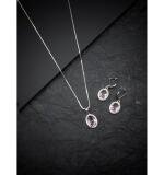 Women's Brass Silver Plated Pendant Set (Pink)