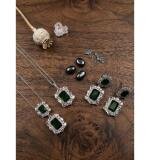 Women's Brass Silver Plated Pendant Set (Green)