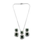 Women's Brass Silver Plated Pendant Set (Green)