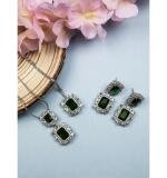 Women's Brass Silver Plated Pendant Set (Green)