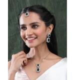 Women's Brass Silver Plated Pendant Set (Green)