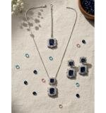 Women's Brass Silver Plated Pendant Set (Blue)