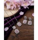 Women's Brass Silver Plated Pendant Set (Pink)