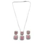 Women's Brass Silver Plated Pendant Set (Pink)