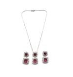 Women's Brass Silver Plated Pendant Set (Red)