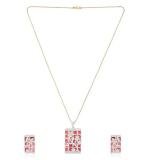 Women's Brass Silver Plated Pendant Set (Red)