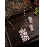 Women's Brass Silver Plated Pendant Set (Pink)