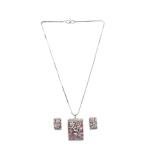 Women's Brass Silver Plated Pendant Set (Pink)