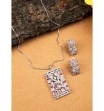 Women's Brass Silver Plated Pendant Set (Pink)