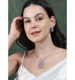 Women's Brass Silver Plated Pendant Set (Pink)