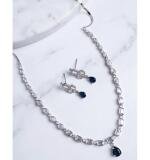 Women's Brass Silver Plated Necklace set (Blue)