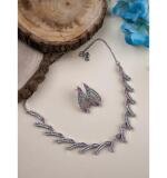 Women's Brass Silver Plated Necklace set (Pink)