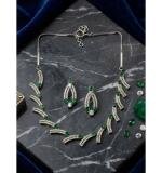 Women's Brass Silver Plated Necklace set (Green)