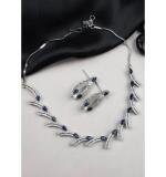 Women's Brass Silver Plated Necklace set (Blue)