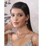 Women's Brass Silver Plated Necklace set (Pink)