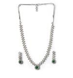 Women's Brass Silver Plated Necklace set (Green)