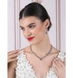 Women's Brass Silver Plated Necklace set (Green)