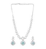 Women's Brass Silver Plated Necklace set (Turquoise)