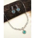 Women's Brass Silver Plated Necklace set (Turquoise)
