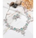 Women's Brass Silver Plated Necklace set (Turquoise)