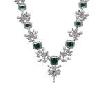 Women's Brass Silver Plated Necklace set (Green)