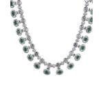 Women's Brass Silver Plated Necklace set (Green)