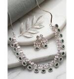 Women's Brass Silver Plated Necklace set (Green)