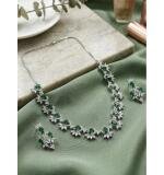 Women's Brass Silver Plated Necklace set (Green)